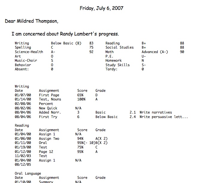 Letter with Standards